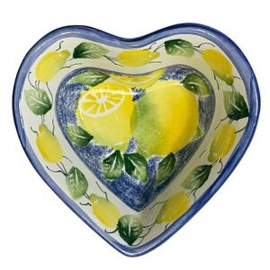 Ancora Italy Hand Painted Lemon Heart Shaped Ceramic Bowl
